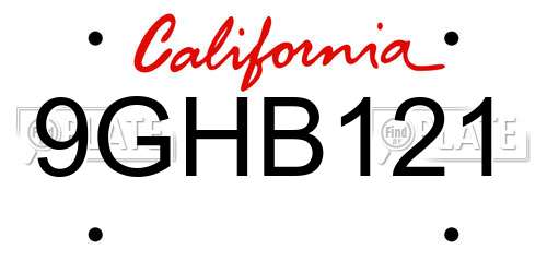 9GHB121 California License Plate