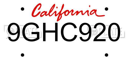 9GHC920 California License Plate