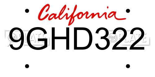 9GHD322 California License Plate