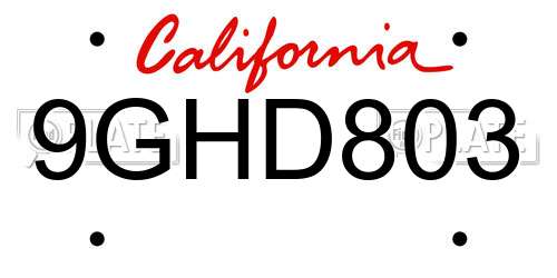 9GHD803 California License Plate