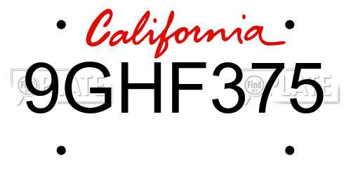 9GHF375 California License Plate