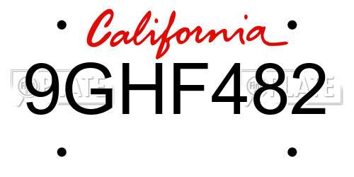 9GHF482 California License Plate