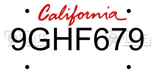 9GHF679 California License Plate