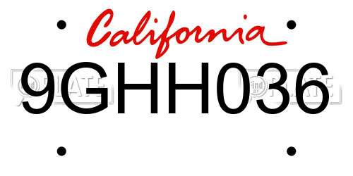 9GHH036 California License Plate