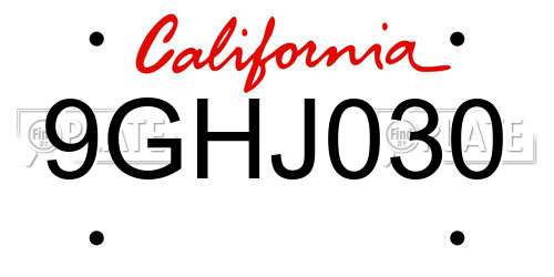 9GHJ030 California License Plate