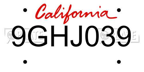 9GHJ039 California License Plate