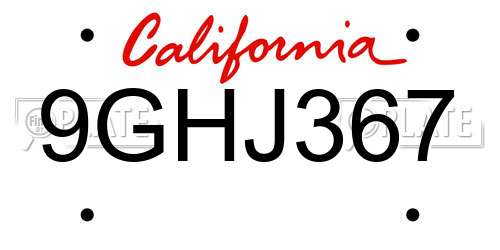 9GHJ367 California License Plate
