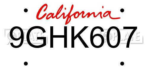 9GHK607 California License Plate