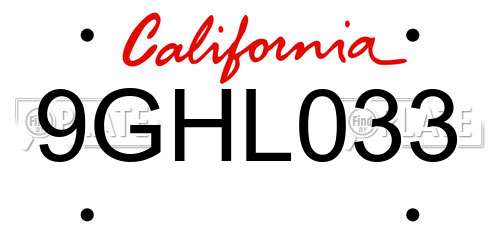 9GHL033 California License Plate