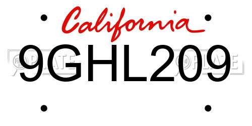 9GHL209 California License Plate