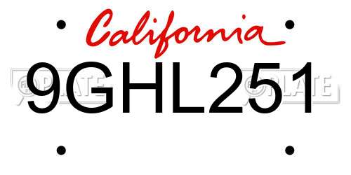 9GHL251 California License Plate