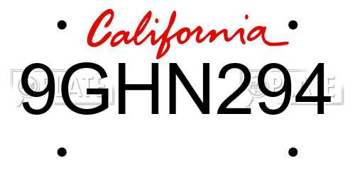 9GHN294 California License Plate