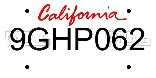 9GHP062 California License Plate