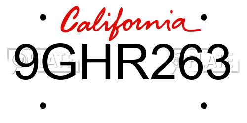 9GHR263 California License Plate