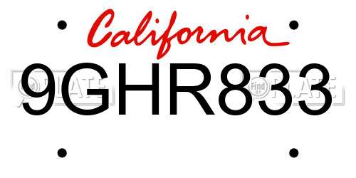 9GHR833 California License Plate