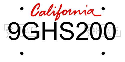9GHS200 California License Plate