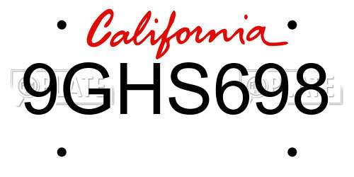 9GHS698 California License Plate