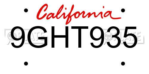 9GHT935 California License Plate