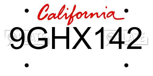 9GHX142 California License Plate