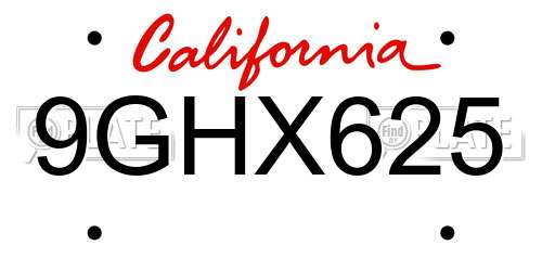 9GHX625 California License Plate