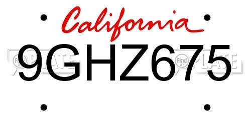 9GHZ675 California License Plate
