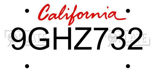 9GHZ732 California License Plate