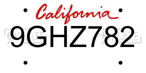 9GHZ782 California License Plate