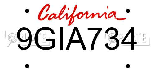 9GIA734 California License Plate