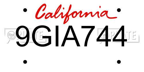 9GIA744 California License Plate
