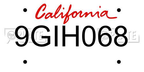 9GIH068 California License Plate