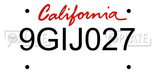 9GIJ027 California License Plate