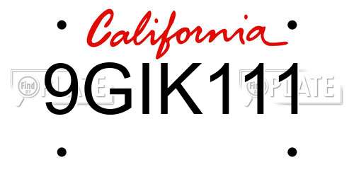 9GIK111 California License Plate