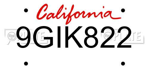 9GIK822 California License Plate