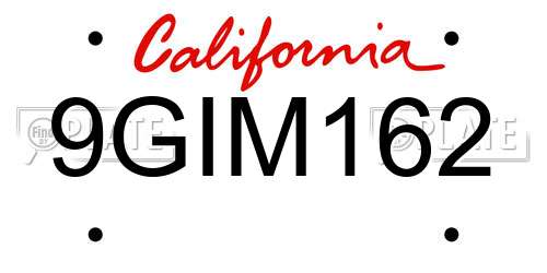9GIM162 California License Plate