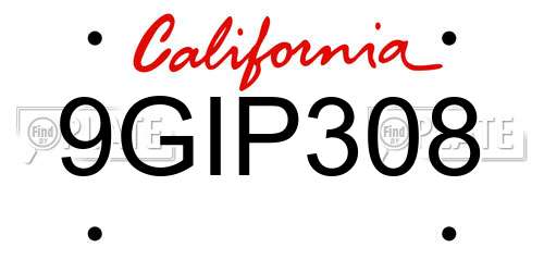 9GIP308 California License Plate
