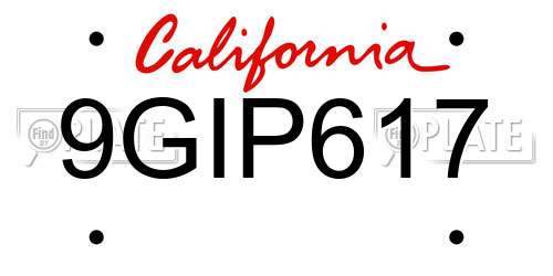 9GIP617 California License Plate