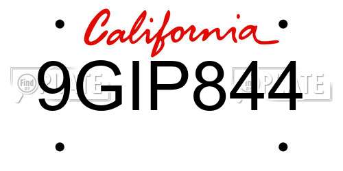 9GIP844 California License Plate