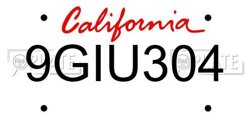 9GIU304 California License Plate