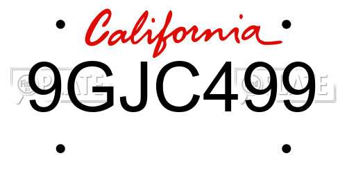 9GJC499 California License Plate