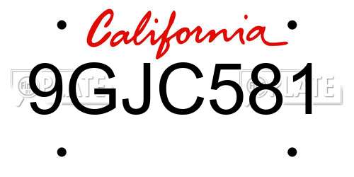 9GJC581 California License Plate
