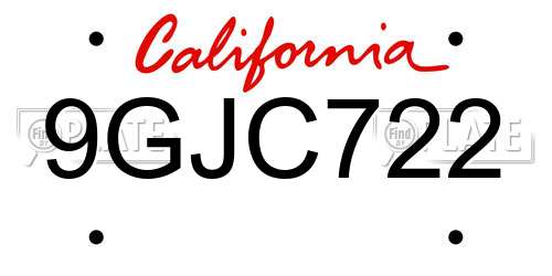 9GJC722 California License Plate