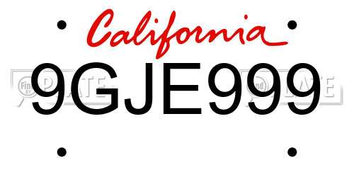 9GJE999 California License Plate