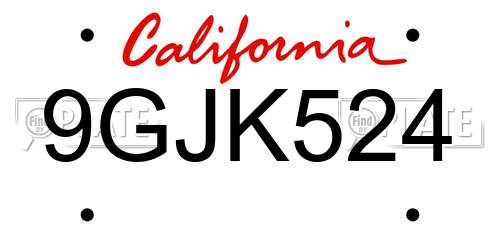 9GJK524 California License Plate