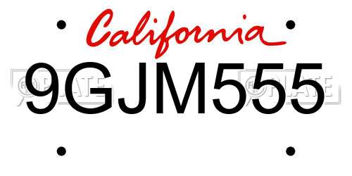 9GJM555 California License Plate