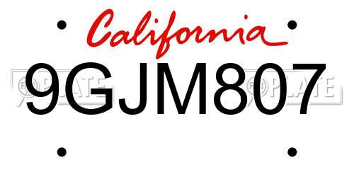 9GJM807 California License Plate