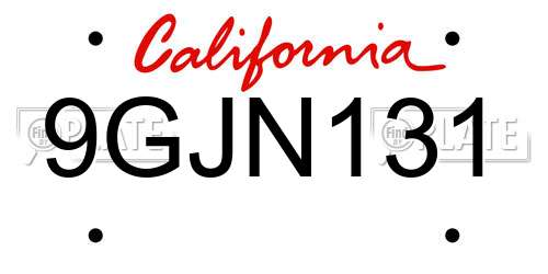 9GJN131 California License Plate