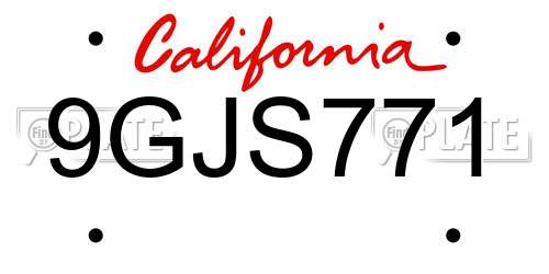 9GJS771 California License Plate