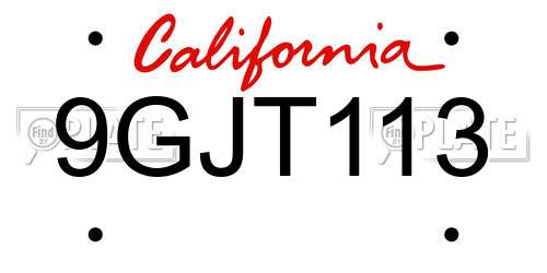 9GJT113 California License Plate