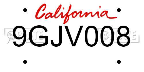 9GJV008 California License Plate