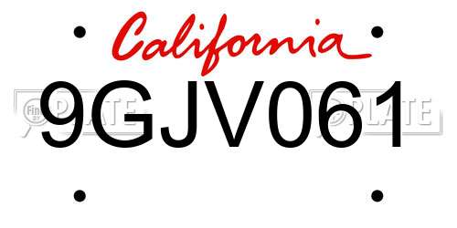 9GJV061 California License Plate